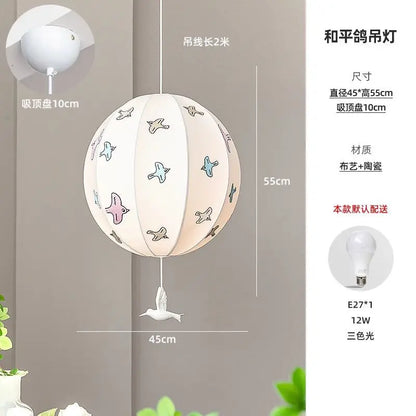 DecorBites™ Chinese Medieval Dove Embroidery Fabric Pendant Light - Creative Hanging Line Light