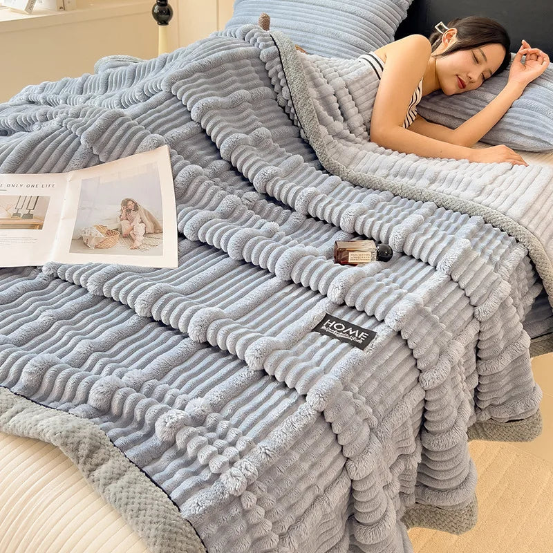 Manta de peluche DecorBites™ Cozy Faux Rabbit, estilo nórdico, gruesa y cálida, chal para siesta supersuave