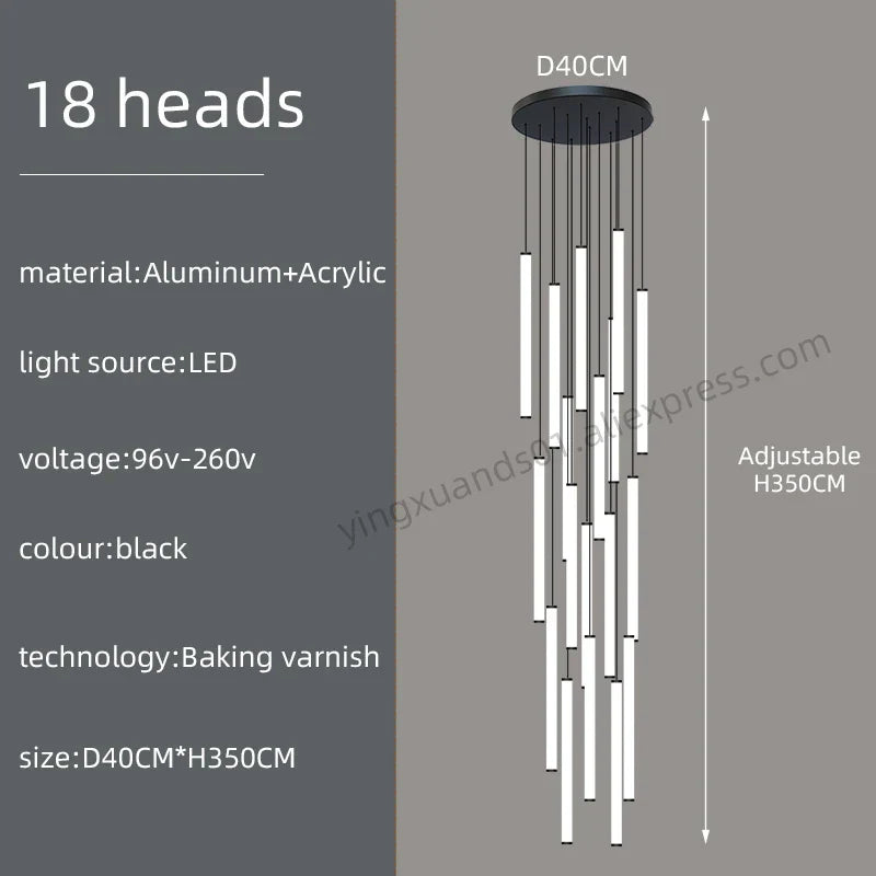 DecorBites™ Loft Black Chandelier: Acrylic Villa Ceiling Lamp for Living Room & Staircase