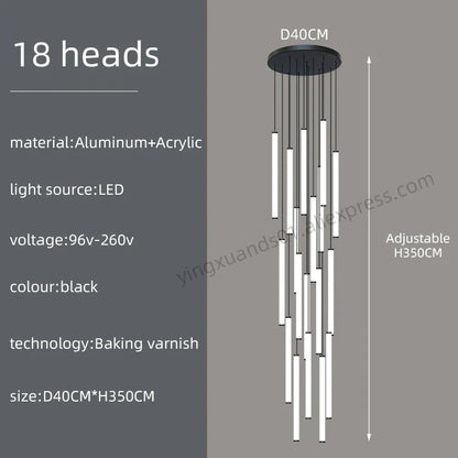 DecorBites™ Loft Black Chandelier: Acrylic Villa Ceiling Lamp for Living Room & Staircase