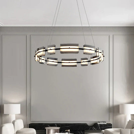 DecorBites™ Glass Restaurant Chandelier, High-End All Copper Lighting Fixture