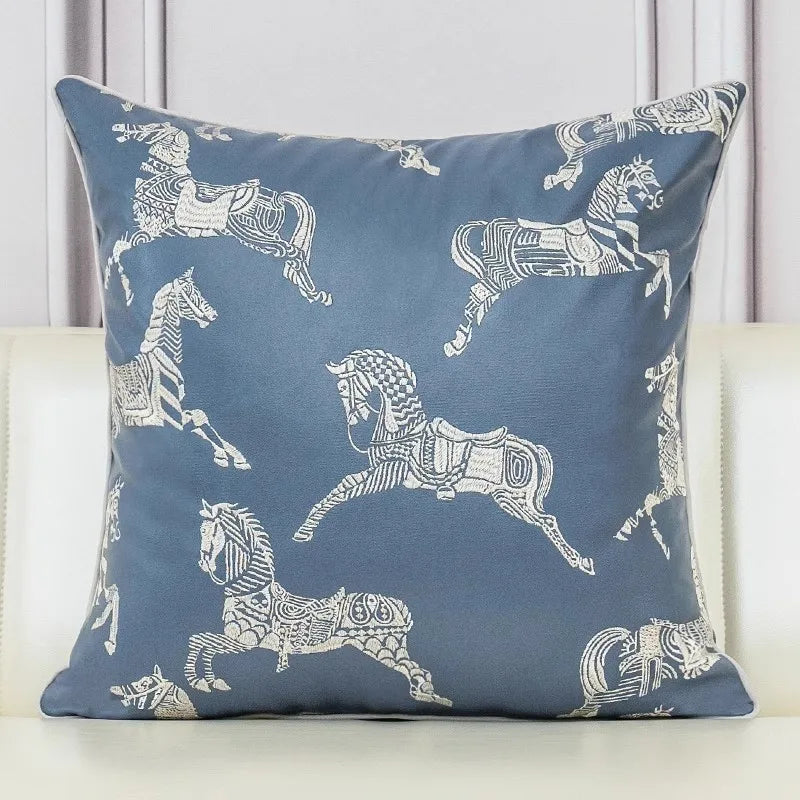 DecorBites™ Gold Faux Silk Horses Jacquard Cushion Cover, Soft Chinese Style Throw Pillow Case