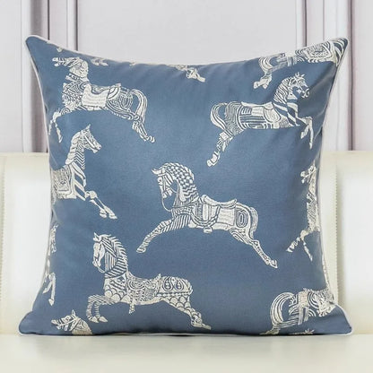DecorBites™ Gold Faux Silk Horses Jacquard Cushion Cover, Soft Chinese Style Throw Pillow Case