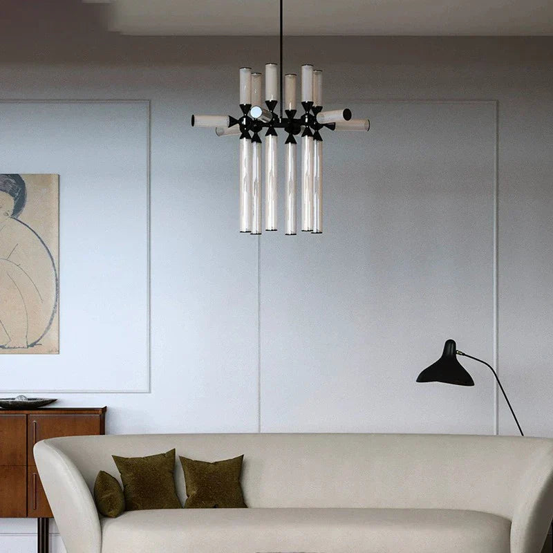 DecorBites™ Glass Tube Chandelier: Modern LED Pendant Lamp for Living Room, Bedroom, Cafe, and Dining Room.