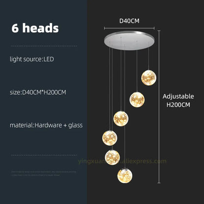 Lámpara de techo LED DecorBites™ con forma de espiral y bolas de cristal para escaleras modernas y mesas de comedor