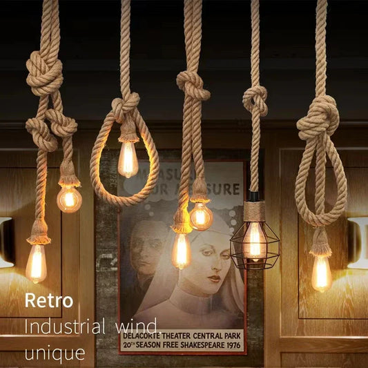 DecorBites™ Hemp Rope Pendant Lights for Kitchen Cafe Bar Decor by Loft E27 Rope Light Base