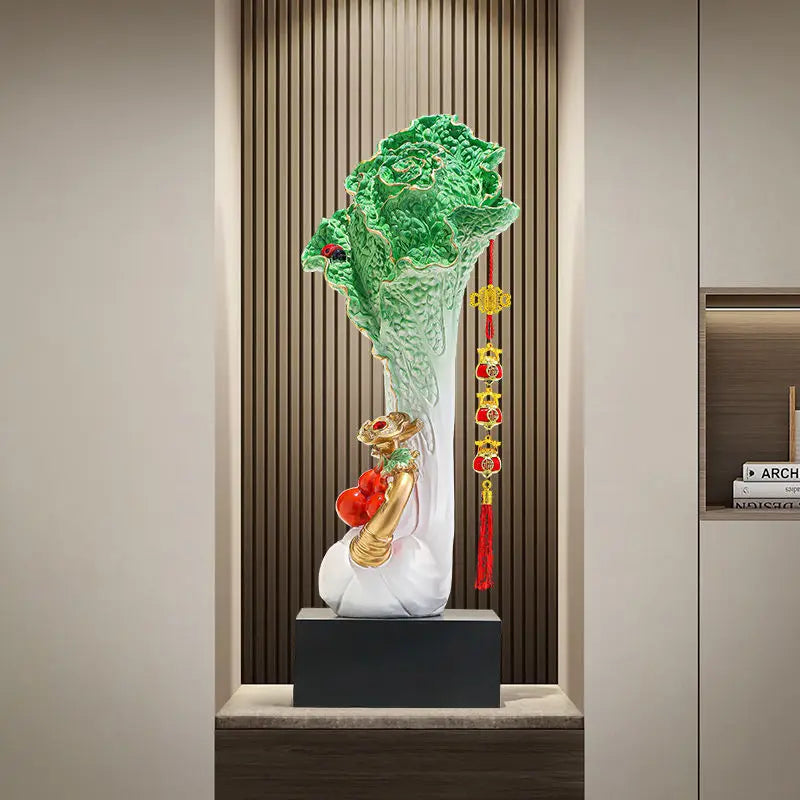 DecorBites™ Cabbage Ornament: New Chinese Style Boss Office Decoration for Desktop or Wine Cabinet