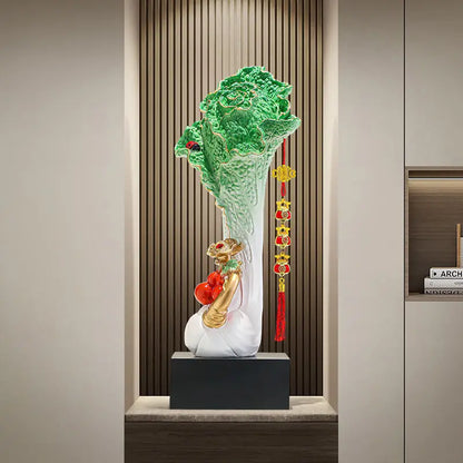 DecorBites™ Cabbage Ornament: New Chinese Style Boss Office Decoration for Desktop or Wine Cabinet
