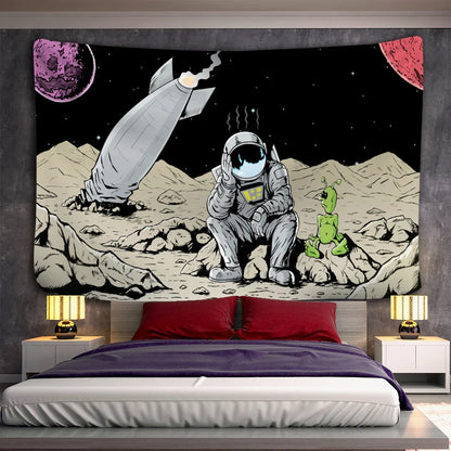 Decobites Astronaut Alien Tapestry Wall Hanging Kawaii Universe Mystic Home Decor