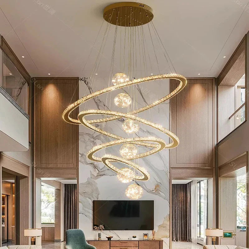 DecorBites™ Crystal Chandelier: Luxury Stair Pendant Light for Living Room, Ceiling & Indoor Lighting