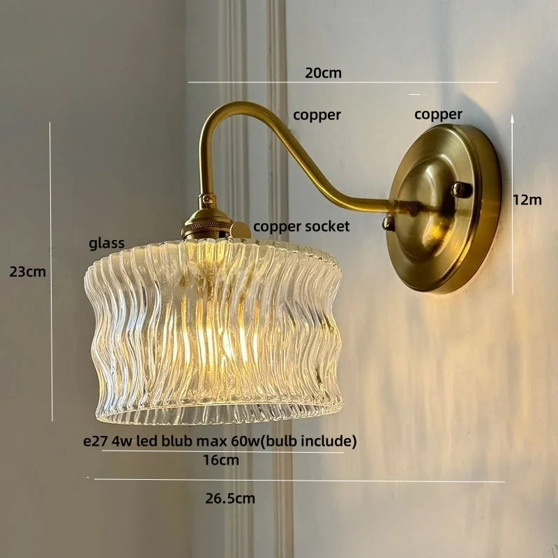 DecorBites™ Clear Glass Wall Sconce LED Lights Modern Nordic Copper Bedside Lamp