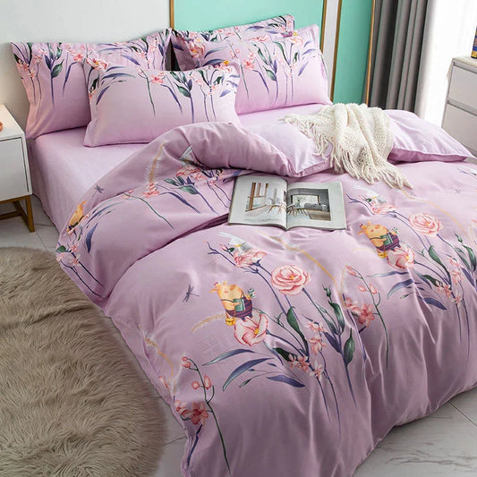 Decobites Pink Twin Size Flower Thickening Bedding Set