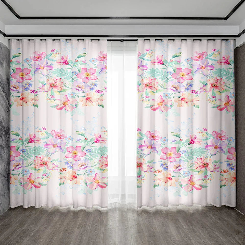 Decobites Pink Floral Bag Curtains for Home Decoration, Kitchen, Coffee Shop, Living Room