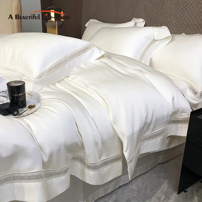 DecorBites™ Eucalyptus Lyocell Luxury Bedding Set in White Champagne Grey Pink