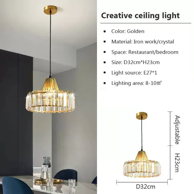 Lámpara colgante LED de cristal DecorBites™: Pantalla dorada retro para sala de estar, dormitorio o comedor.
