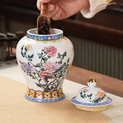 وعاء تخزين محكم الإغلاق من الخزف الأزرق والأبيض من DecorBites™