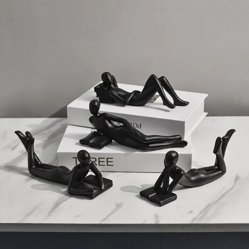 DecorBites™ Golden Thinker Reader Man Resin Figure: Abstract Home Decor Figurine