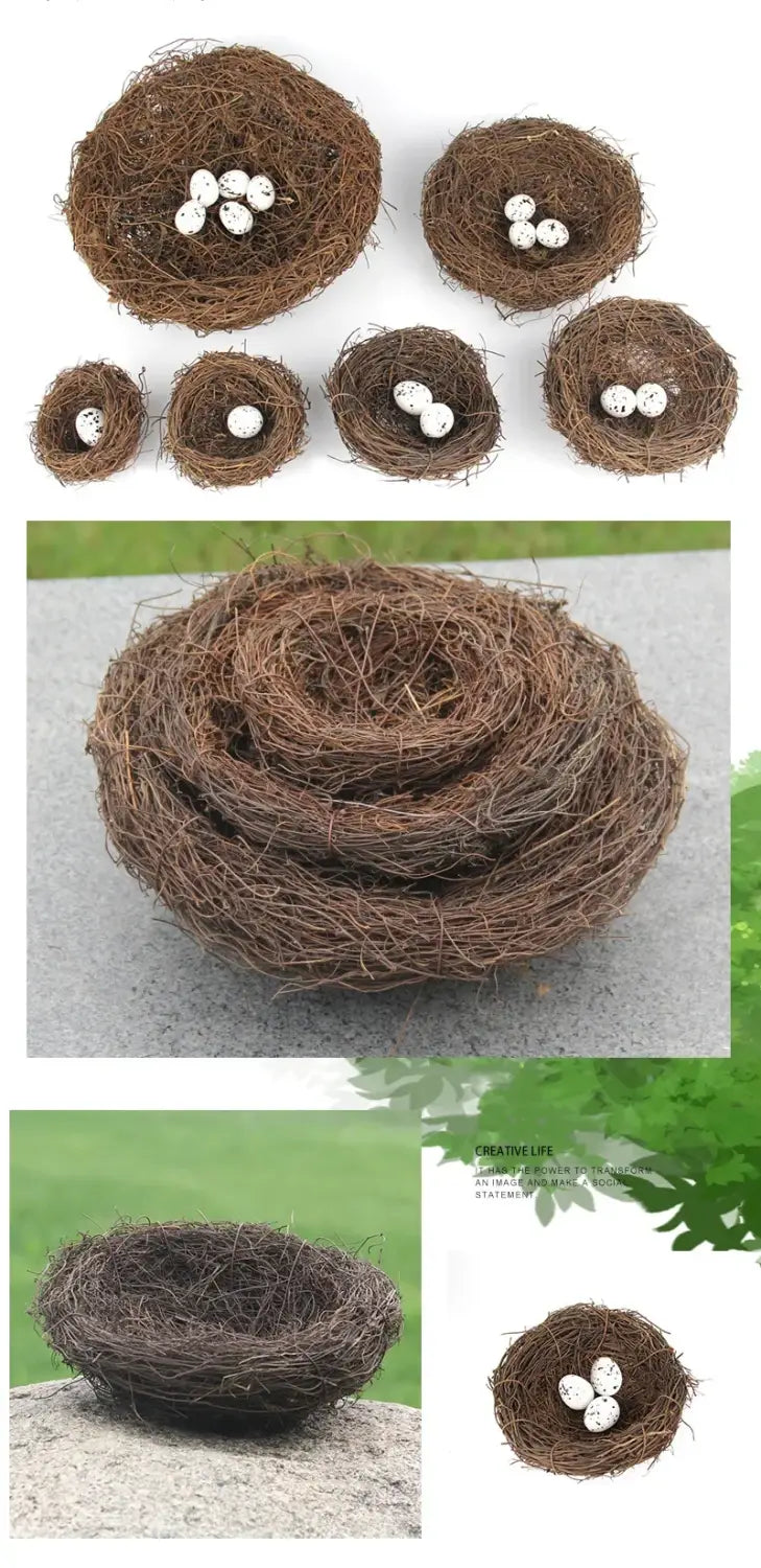 DecorBites™ Handmade Round Rattan Bird Nest Decoration