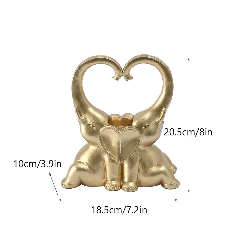 DecorBites™ Elephant Couple Resin Candlestick Figurines Decor
