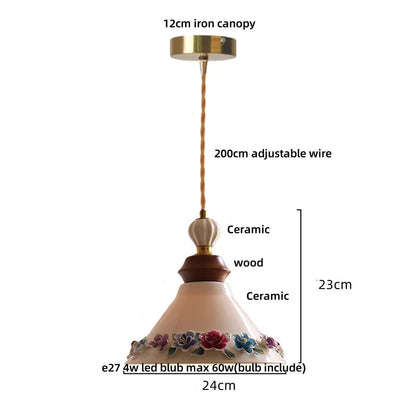DecorBites™ LED Rose Flower Pendant Lamp Ceramic Wood Nordic Modern Hanging Light