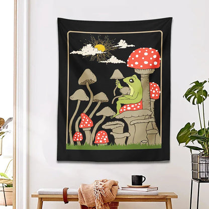 Decobites Cute Frog Tapestry Wall Hanging for Retro Aesthetic Bedroom Decor