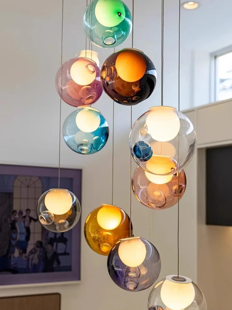 DecorBites™ Glass Ball Pendant Light: Modern Handmade Boho Sputnik Fixture for Living Room & Dining Room