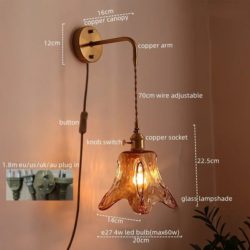 DecorBites™ Amber Glass LED Wall Lamps for Living Room and Bathroom Mirror Lighting