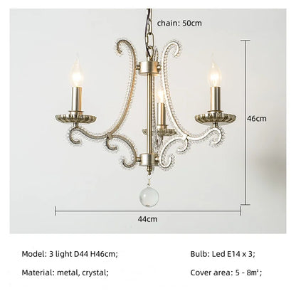 DecorBites™ Crystal LED Chandelier: French Living Room Retro E14 Pendant Light for Home Decor