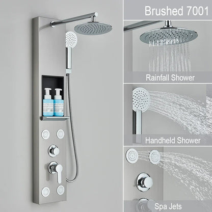 DecorBites™ Rainfall Shower Panel with Storage Rack and Massage Jets