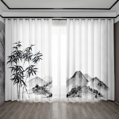 Decobites Bamboo Ink Painting Curtains for Home Decoration Elegant Finish