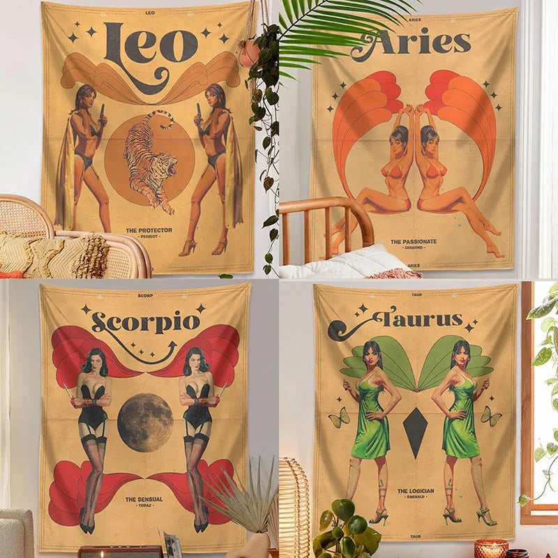 Decobites Constellation Tarot Tapestry: Retro Modern Woman Wall Hanging & Room Decor