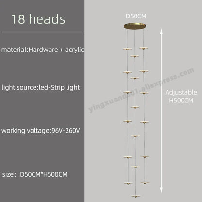 DecorBites™ LED Chandelier for Revolving Staircase | Loft Villa Ceiling Hanging Lamp
