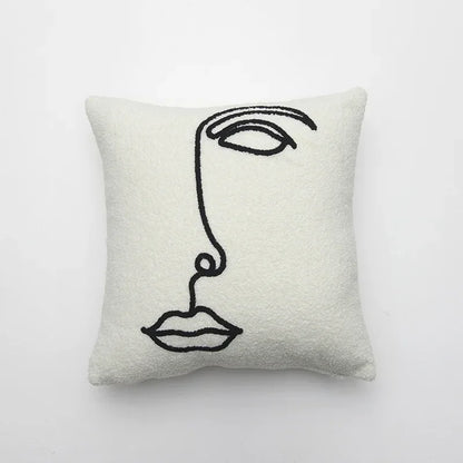 DecorBites™ Lambswool Face Cushion Cover 45x45 Beige White Abstract Art Pillowcase