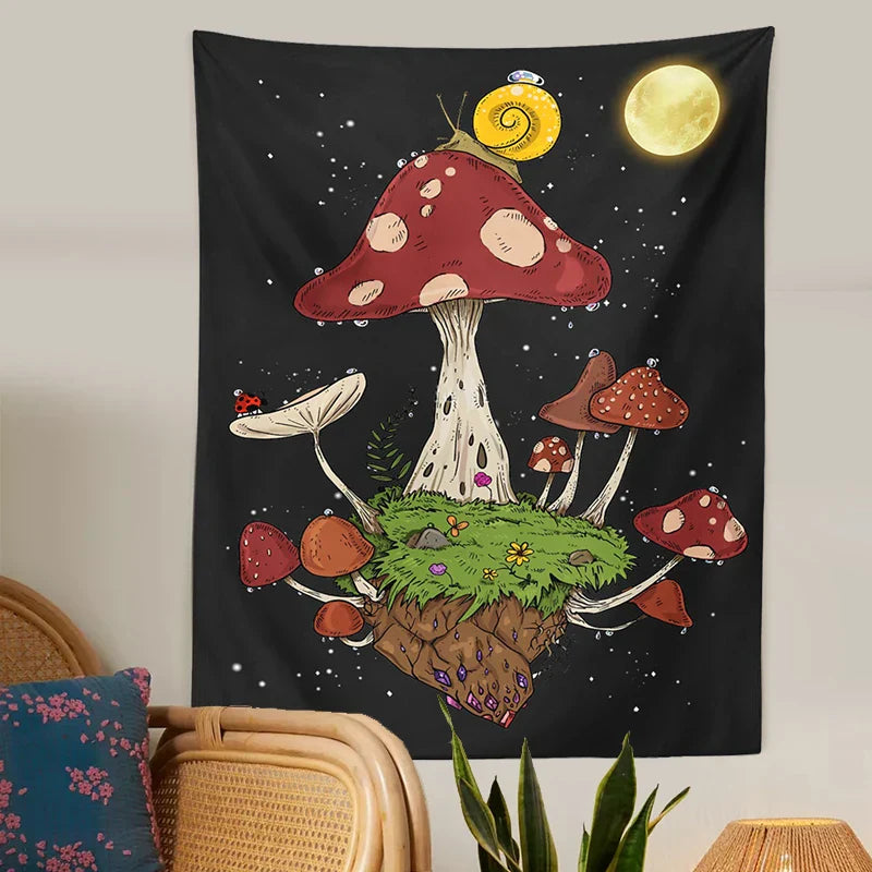 Moon Snail Tapestry Night Sky Wall Hanging by Decobites - Bohemian Home Decor