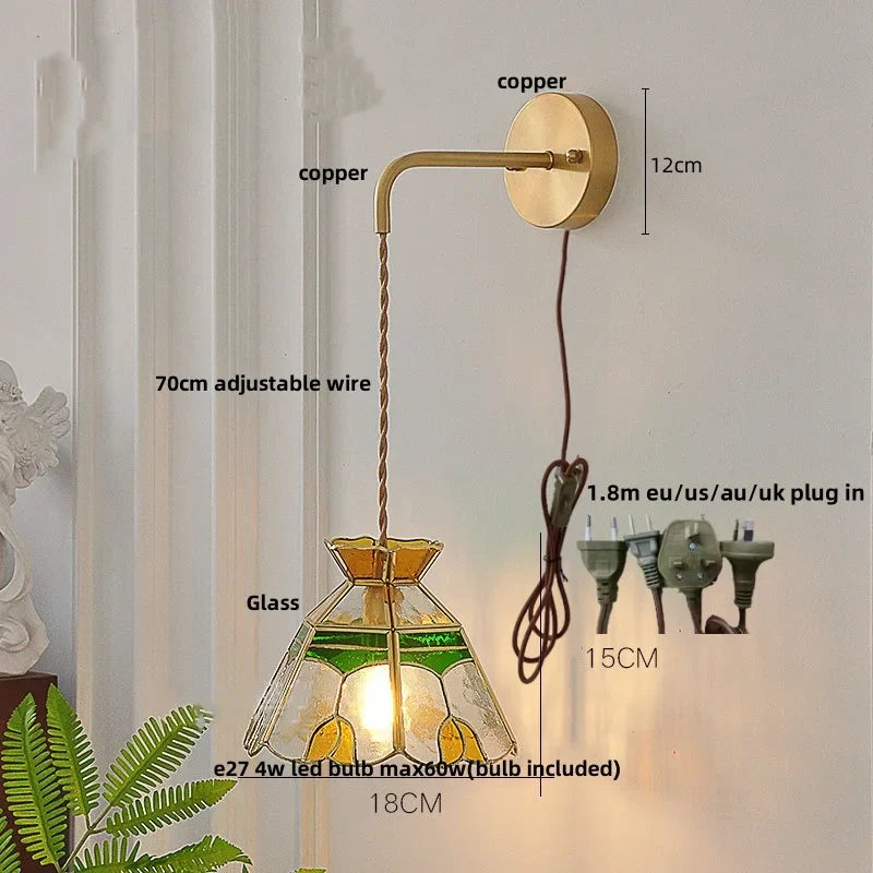 DecorBites™ Glass Wall Lamp with Pull Chain Switch and Adjustable LED Light