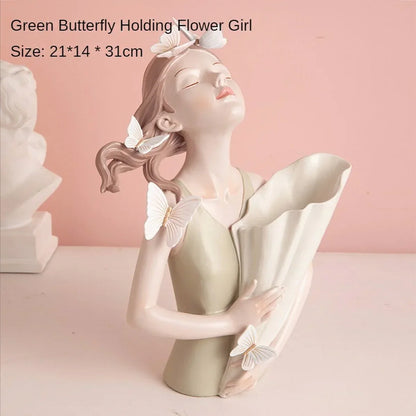 DecorBites™ Decorative Butterfly Girl Sculptures Resin Flower Vase Ornaments