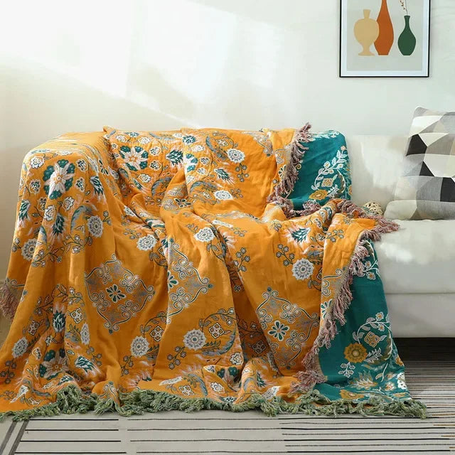 DecorBites™ Japanese Cotton Throw Blanket - Double Sided Sofa Cover & Bedspread