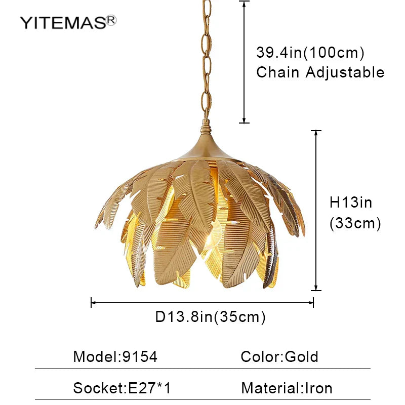 DecorBites™ Gold Leaves Chandelier Small Pendant Lighting for Kitchen Island Hallway E27 Socket