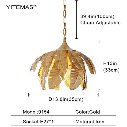 DecorBites™ Gold Leaves Chandelier Small Pendant Lighting for Kitchen Island Hallway E27 Socket