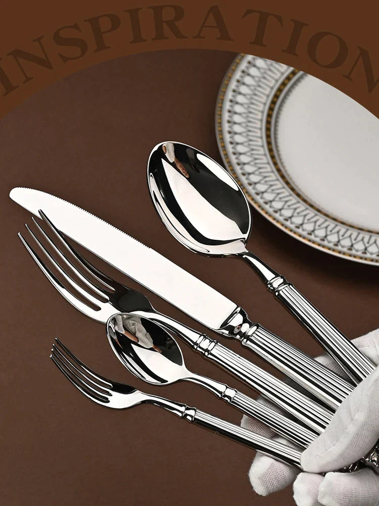 DecorBites™ Golden Stainless Steel Flatware Set, 4Pcs Fork Knife Spoon Cutlery Kit.