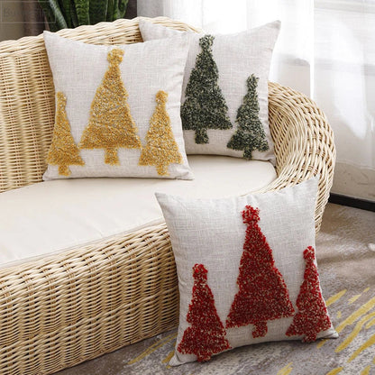 DecorBites™ Christmas Tree Gold Green Red Tufted Pillow Cover 45x45cm Home Decoration