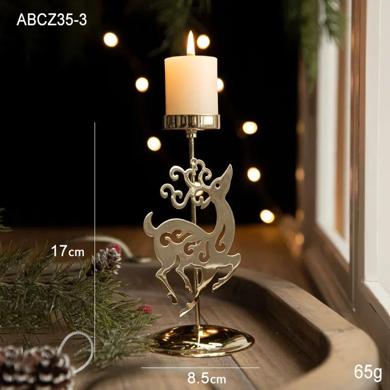 Christmas Votive Candle Holder Metal Tealight Holder Xmas tree elk Snowflake Patterns for Winter Xmas Table Centerpiece Decor