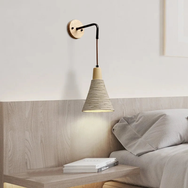 DecorBites™ LED Cement Wall Light with Pull Chain & Wood Socket - Nordic Modern Sconce