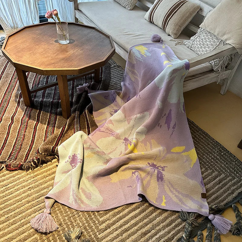 Manta de punto acogedora DecorBites™: Funda de sofá multifuncional morada para la sala de estar, la oficina y la hora de la siesta.