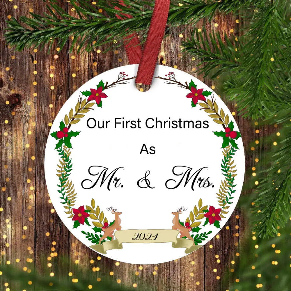 Wedding Gifts for Couple Our First Christmas Married Ornament 2024 First Christmas As Mr and Mrs Married Ornament 2024