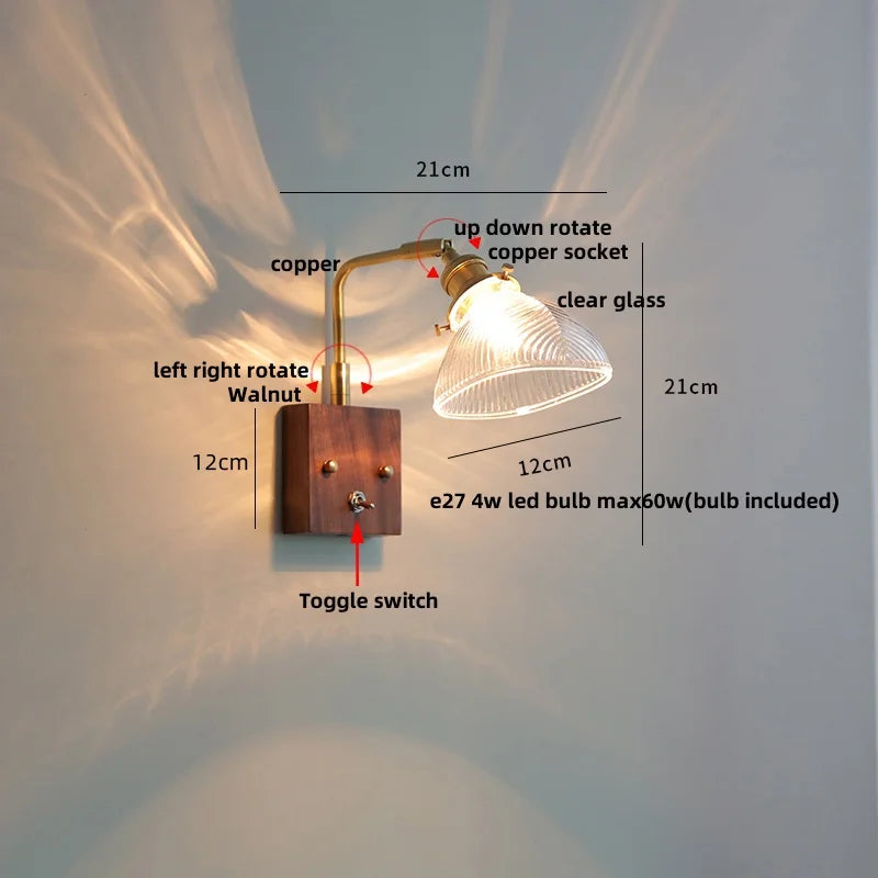 DecorBites™ Clear Glass LED Wall Light Walnut Copper Stair Fixture