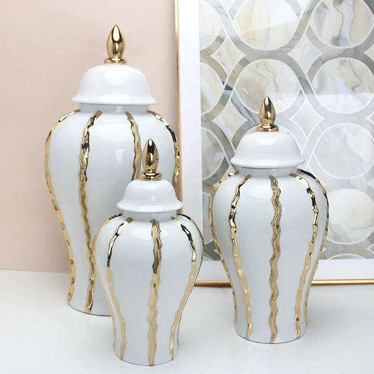 DecorBites™ Gold Rim Ceramic General Pot Vintage Porcelain Vase Home Decoration
