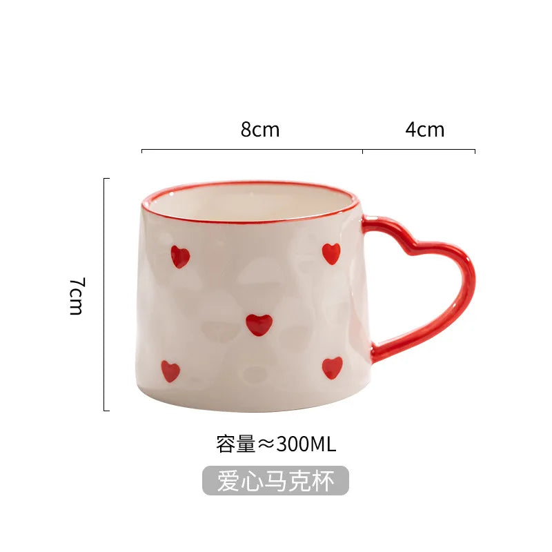 DecorBites™ Hand Painted Heart Handle Ceramic Love Mug - Pink