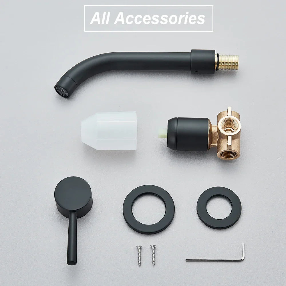 DecorBites™ Gold Brass Bathroom Faucet with Modern Lever Handle, Wall Mount Sink Tap