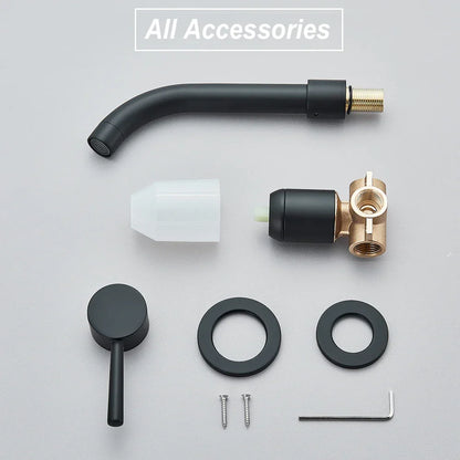 DecorBites™ Gold Brass Bathroom Faucet with Modern Lever Handle, Wall Mount Sink Tap